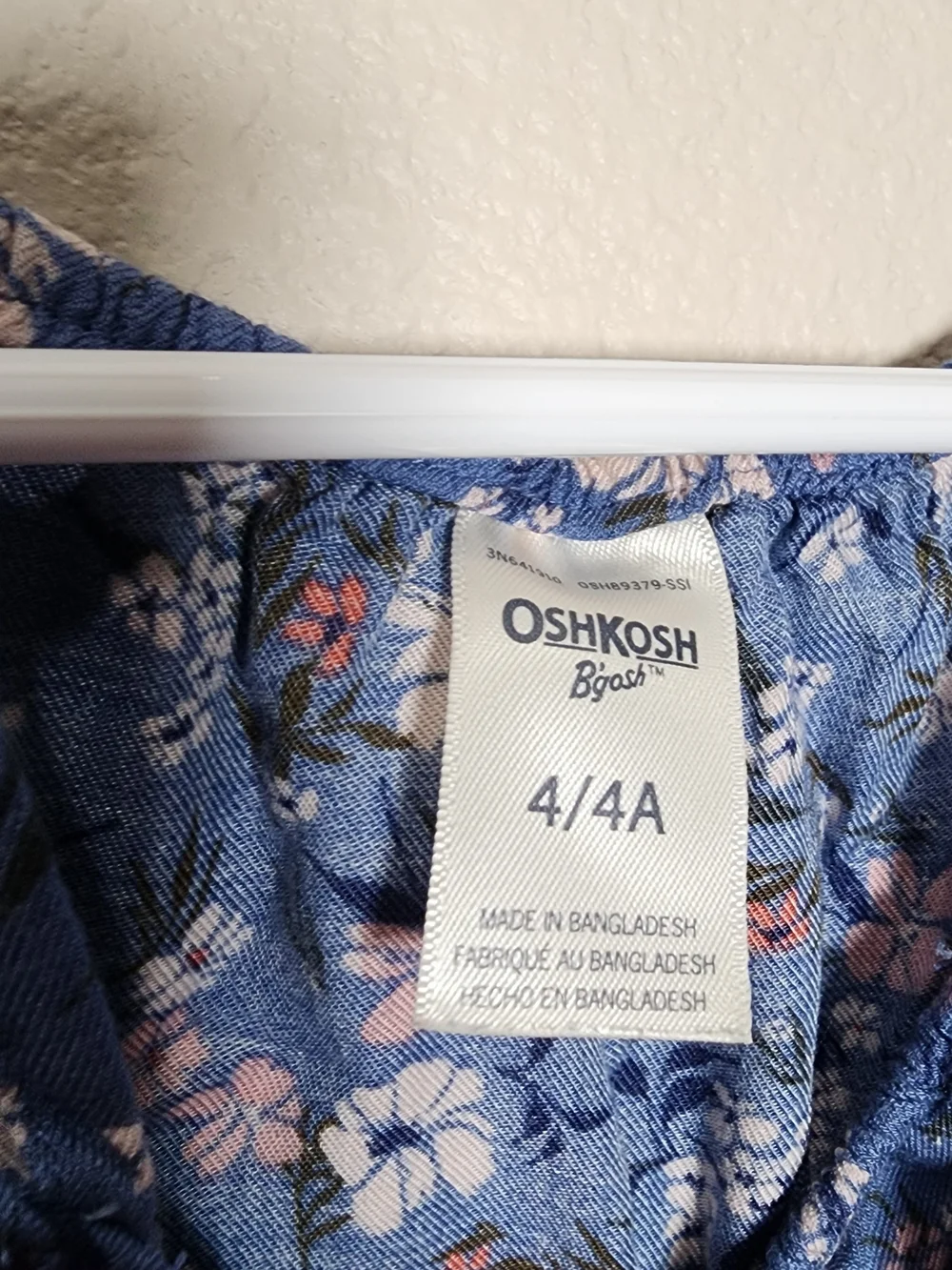 OshKosh B'gosh Blue Floral Romper Cap Sleeves with Pink & White Accents